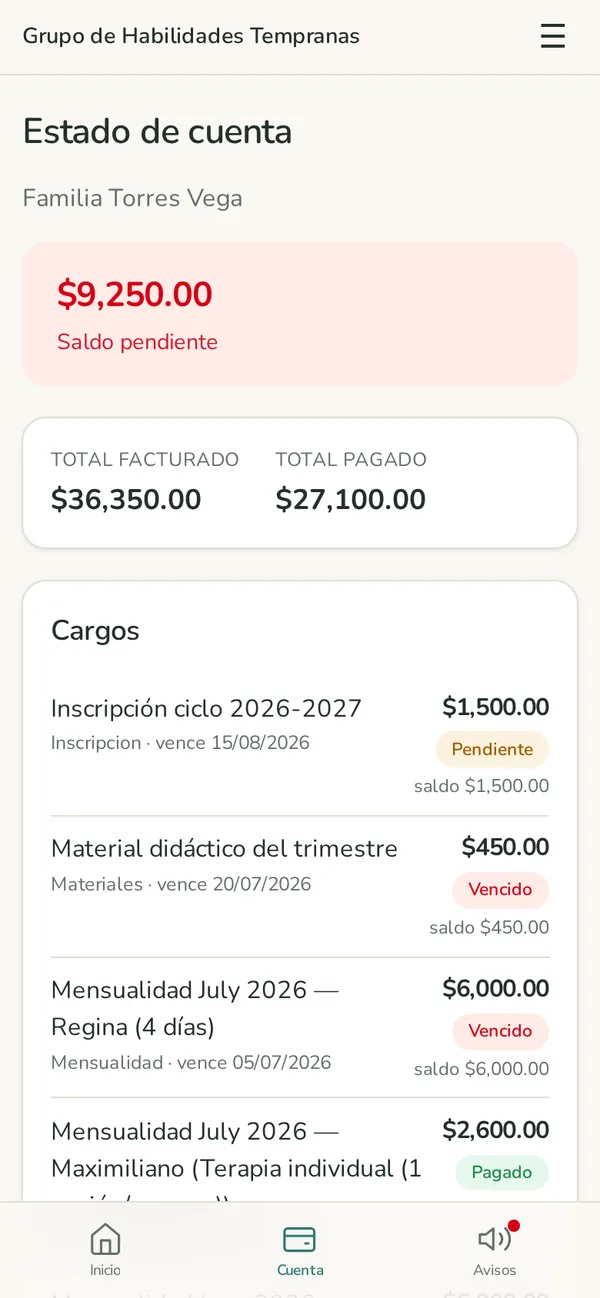 Estado de cuenta de la familia